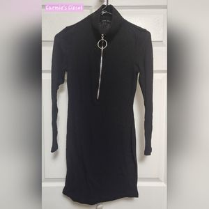 🔥OBO🔥 ⚫️ SHEIN Women's Black Sweater Bodycon Zipper Mini Dress Size Medium